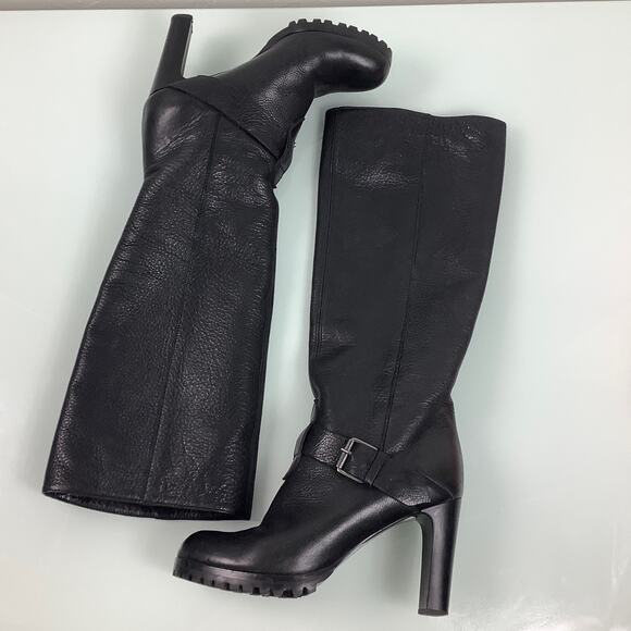 Vicini Tapeet Lug-Sole pull on knee high block heels leather boots SZ 36 EUC - Picture 11 of 12